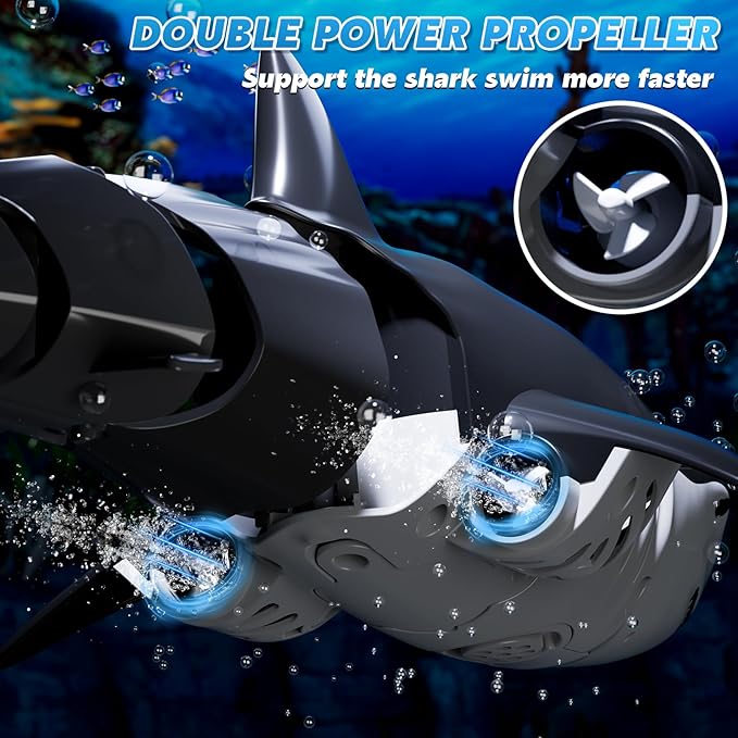 Remote Control Shark Toys for Boys Kids 1:18 Scale High Simulation Shark for Pool 2.4Ghz Electric RC Shark Boat Fish Toys with Light &amp Spray Toy Shark Gifts for 6 7 8 9 Year olds Kid Boys Girls