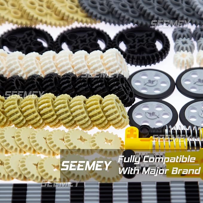 SEEMEY 855Pcs MOC Spare STEM Parts Cars Gears Axles Wheels Connectors Building Block Accessories Pieces Sets Chain Link Pins Connector Joints Bricks Shock Absorber
