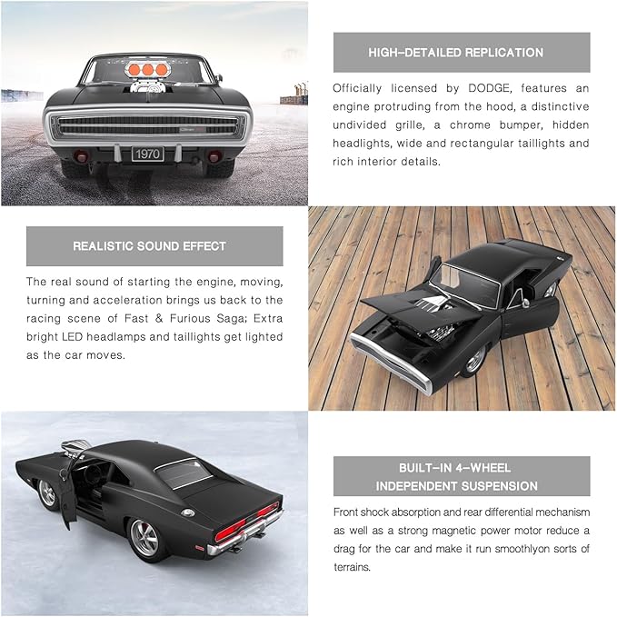 RASTAR RC Cars 1:16 Fast &amp Furious 1970 Dodge Charger R/T Remote Control Car Toy Muscle Cars for Boys Matt Black 2.4G
