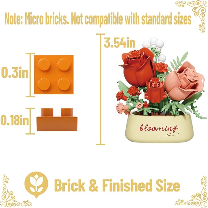 12 Set Mini Flower Potted Bonsai Micro Building Toy Blocks Succulent Plant Artificial Particle Flower Botanical Decoration Toys