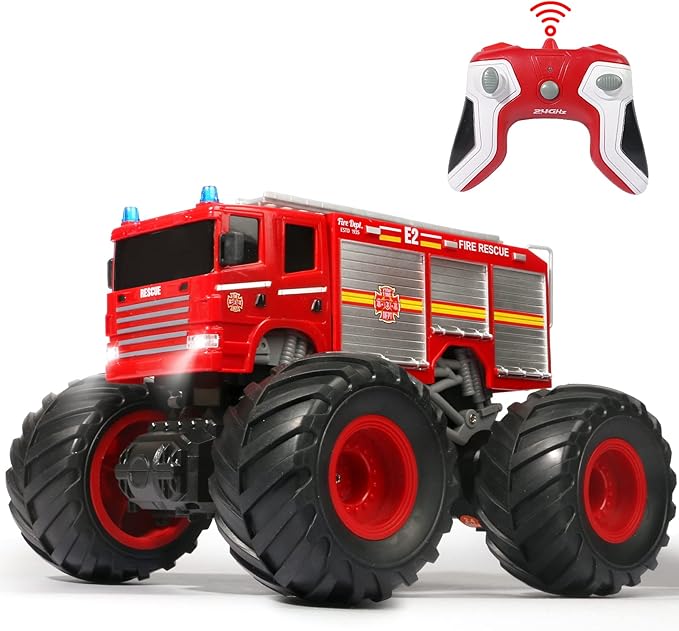 Remote Control Fire Truck Monster Truck Toy1/18 RC Fire Truck2.4GHz Offroad Hobby RC Racing Car with LED High Speed Best Gift for Kids