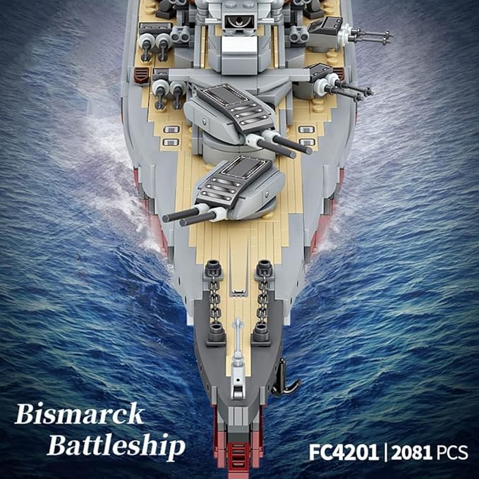 FULHOLPE Bismarck Class Battleship Building Blocks Set MOC Military Warship Model Bricks Construction Toy Compatible with Major Brands - 2081 Pieces