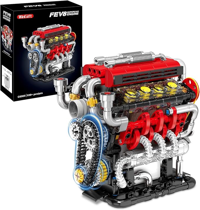 V8 Engine Building Set V8 Engine Model kit That RunBuild Your Own Mini V8 Model Engine Kit with MotorHome or Office DécorSTEM Physical Science Experiment Toy for Kids 8+ and Adults(538PCS)