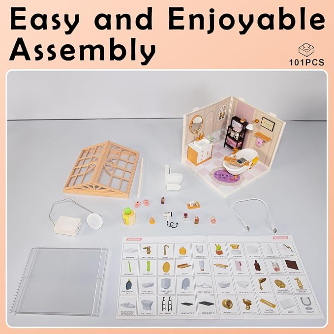 DIY Miniature House Kit Gift for Teens Mini Dollhouse with Roof &amp Dust Covers Light Furniture Creative Crafts for Adults for Mini Figures &amp Christmas Decor Gift Idea