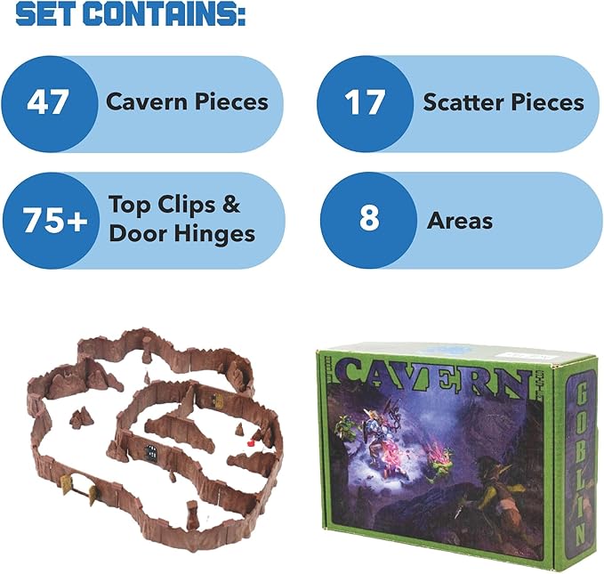Dirt Cheap Dungeons Goblin Cavern Set - 143pc Modular Cave &amp Tunnel Kit - 5.5ft of Linear Walls for 1 Grid TTRPG - D&ampD Pathfinder Daggerheart