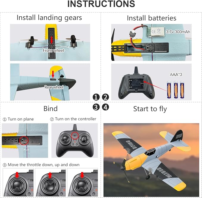 HAWK'S WORK 3 Channel RC Plane BF-109 Remote Control Airplane Ready to Fly 2.4GHz 6-axis Gyro Stabilizer Easy to Fly for Kids &amp Beginners