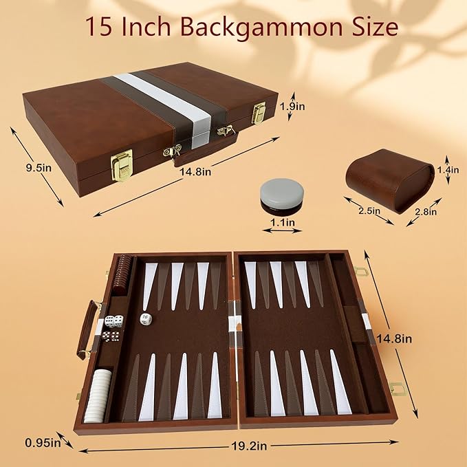Large Backgammon Sets for Adults Classic Board Games Portable and Travel Backgammon Set with Premium Leather Case (11 Inch)