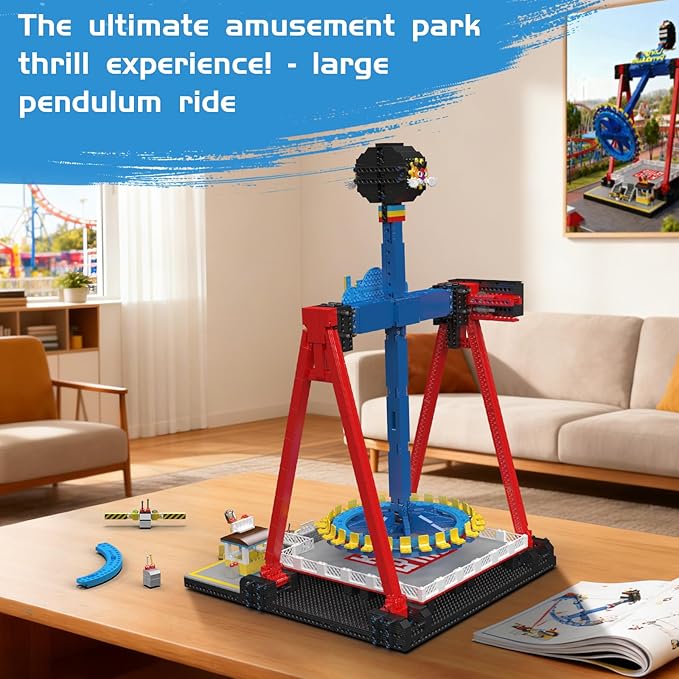Mould King Motorized Pendulum Ride Building Blocks Set for Adults Mechanical Swing Ride Model with Electric Drive Amusement Park Display Construction Collectible Kit for Desk &amp Shelf Decor(2192+
