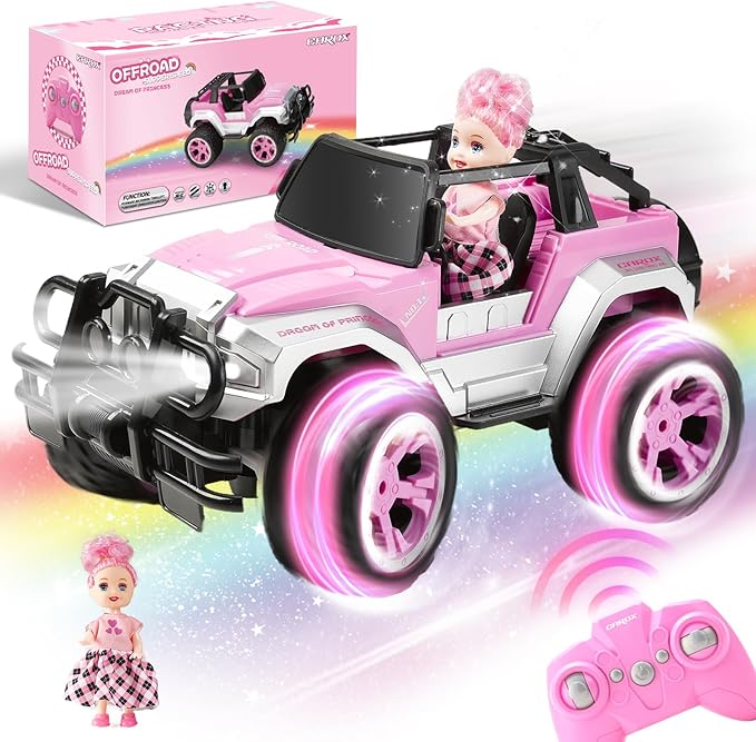 Remote Control Car for Girls Pink RC Car with Doll and Sticker for Ages 6-10 Years Old Girls 80 mins with Rechargeable Battery 1:16 Scale 2.4GhzOX11S Perfect Christmas Birthday Gifts for Grils