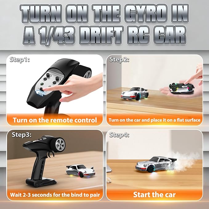 RC Drift Car 1/43 Mini RC Drift Car with Gyro 2.4GHz Full Proportional Control 20KM/H 4WD High Speed Remote Control Alloy LED Lights &amp Drift Tires Toys Gift for Adults Boys and Girls