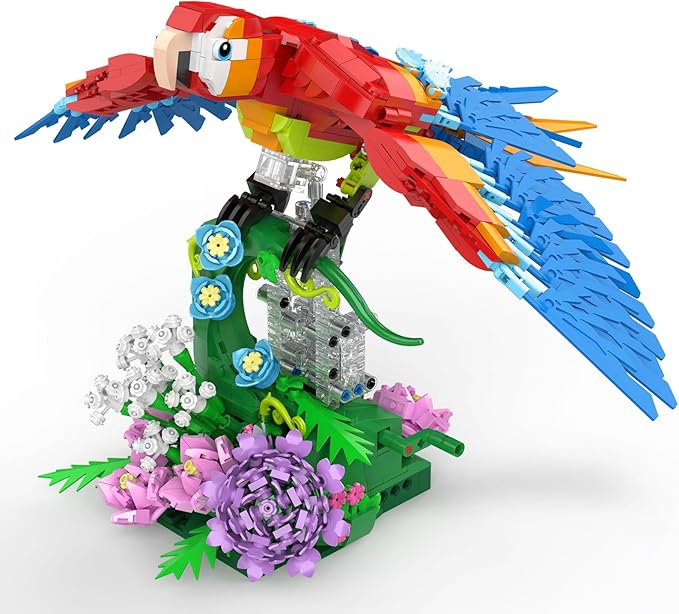 Parrot Floral Building Set MOC Flower and Parrot Collectible Table Art Kit Creator 2 in 1 Animals Bird Ideas Gifts Toys for Adults and Teens Age 14+ (1176 PCS)