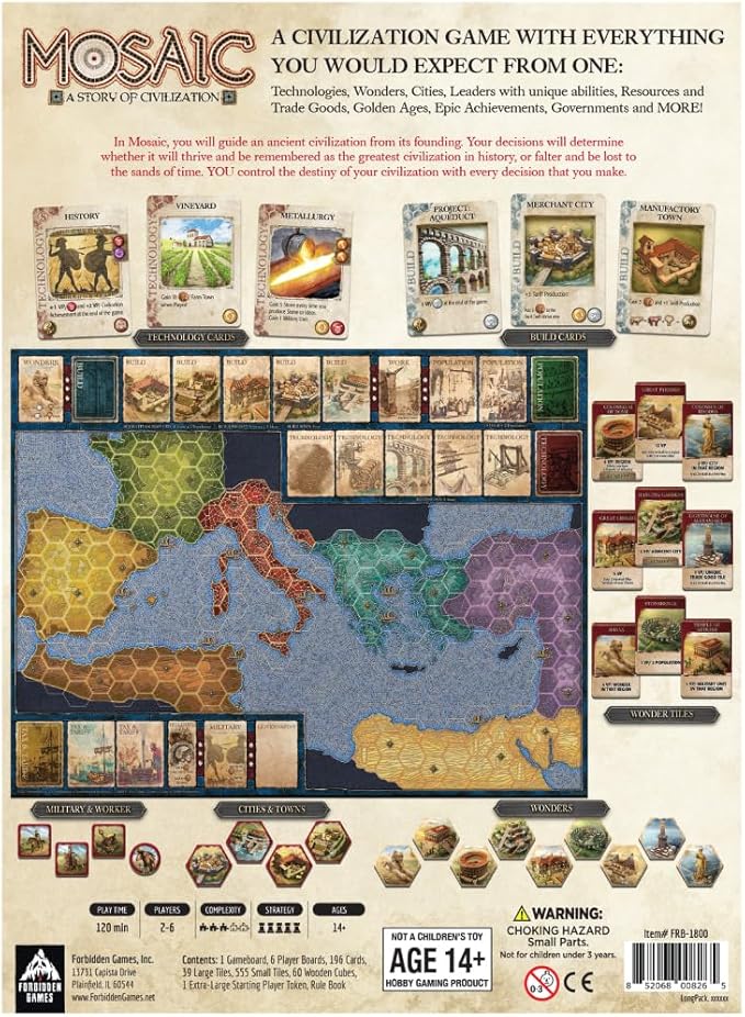 Mosaic: A Story of Civilization - Strategy Board Game for Adults and Family | Fast Fun Action-Selection and Area Control Game | 1-6 Players | Ages 14 and Up | 120 Minutes | by Forbidden Games