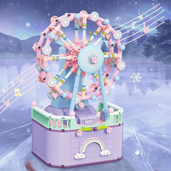 Music Box Building Toys Rotating Ferris Wheel DIY Building Block for Girls and Boys 6-12 Years Old 710 pcs Valentine for Adults and Aged 8 9 10 11 12 Kids