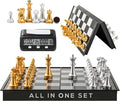 Magnetic Chess Game &amp Digital Clock Timer Set - Professional and Portable 14 x 14 Travel Chess Board Games