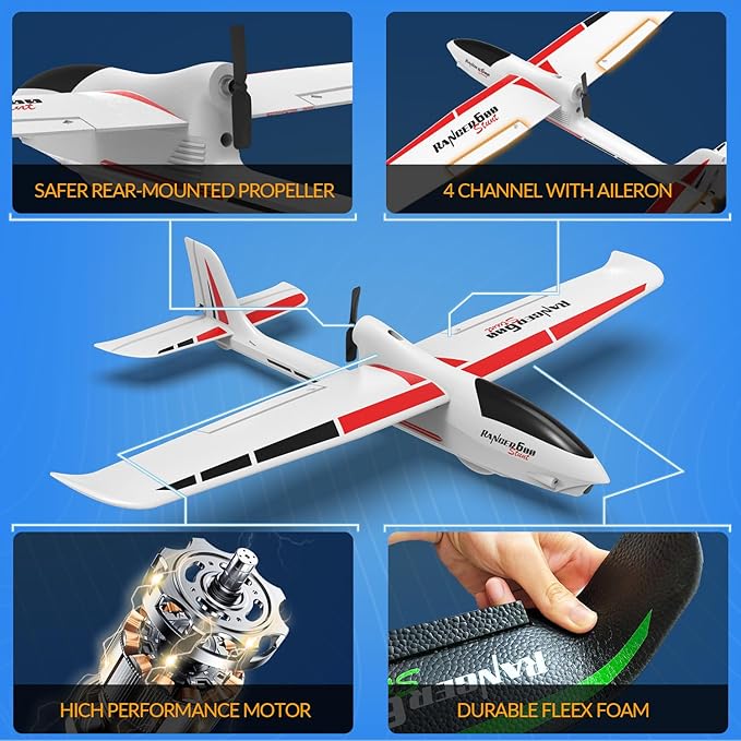 volantexrc RC Glider Plane Ranger600 Stunt 4 CH Remote Control Airplane RTF with 6-Axis Gyro &amp 3 Modes Easy to Fly 2.4GHz Radio Controlled Aircraft for Beginners &amp Adults (White)