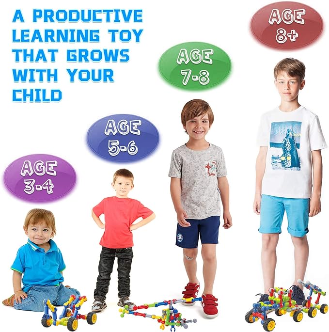 Kids Building Kit STEM Toys 110 Pcs Educational Construction Engineering Building Blocks DIY Learning Set for Ages 3-10 Year Old Boys Girls Best Gift for Children Creative Games Fun Play