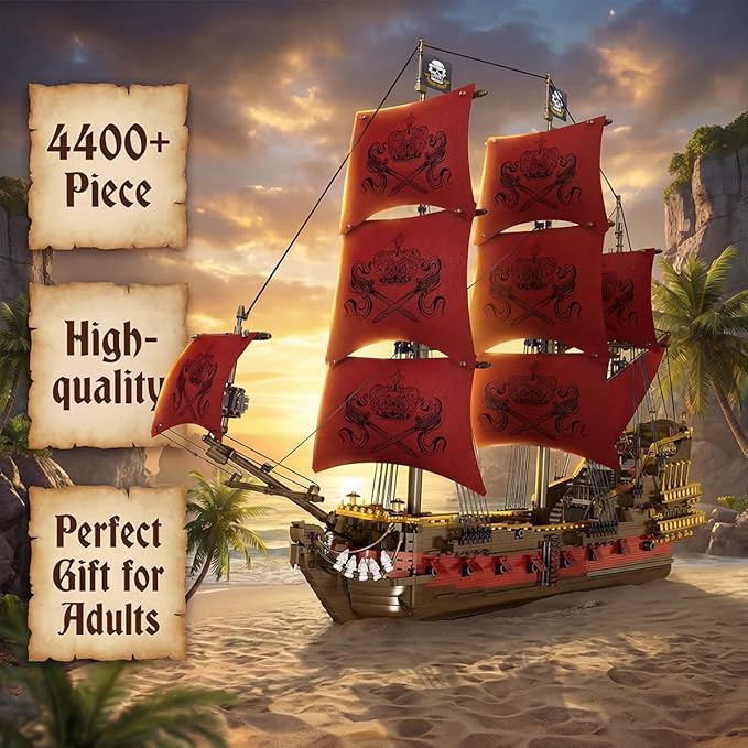 Miabrixbrix Queen Anne's Revenge Pirate Ship Model Kit Length 90cm Pirates Building Boat Set for Adults &amp Collections Enthusiasts Display Ship with Detachable Decks 4400+PCS