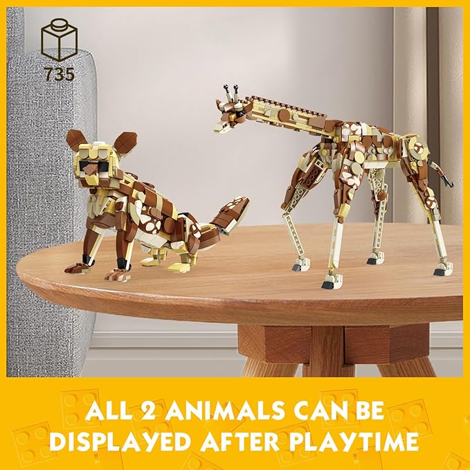 KAZI Creator 2 in 1 Wild Safari Animals Building Set Rebuilds into Giraffe or Corsac Fox Toy Figures Nature Toys for Kids Ages 8 Years Old and UpEaster Basket Stuffers