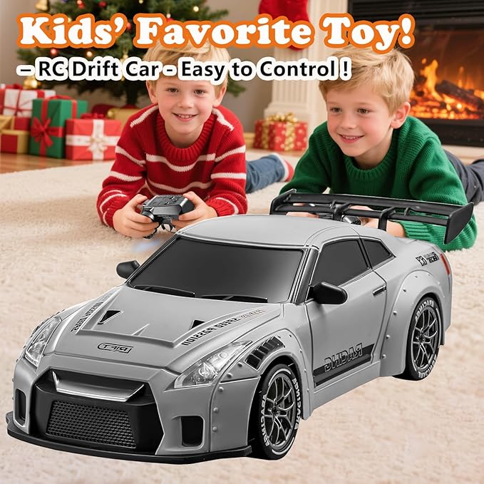 RC Drift Car 1:24 Scale Remote Control Vehicle with LED LightsDrifting Tires＆Two Batteries Racing Sports Toy Idea Gift for Adults Boys Girls and Kids Galactic Silver