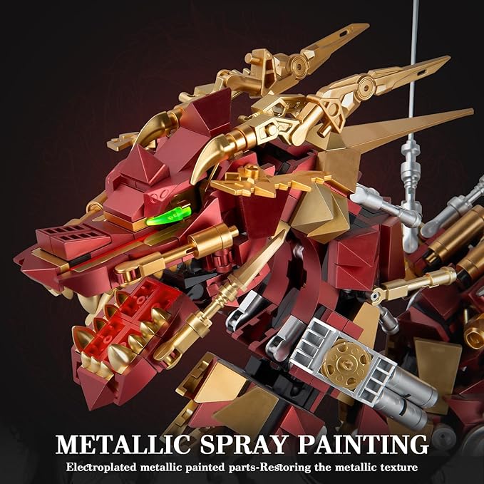 HIGH GODO Dragon Building Blocks Sets for Adults Red Mechanical Dragon Animal Building Model Collectible Display Toys Cool Toys Gifts for Fans Teens 14+ (1596 Pieces)