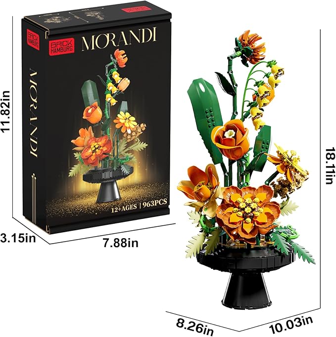 Flower Bouquet Building Blocks Set Artificial Flowers Toys Botanical Collection DIY Unique Home&ampOffice Bonsai Decoration Adults Teen Girls for BirthdayChristmas Holiday