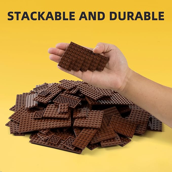 150 Pieces Small Base Plate Sets Classic Flat Pieces for Moc Building 12 Size DIY Building Boards - Compatible with All Major Brands Brown