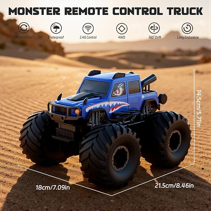 Amphibious Remote Control Trucks2.4G 1:18 4WD All Terrain Off-Road Waterproof Monster RC Cars Pool Toys Hobby RC Vehicle Christmas Birthday Gifts for Kids Boys Girls 8 9 10 11 12+ Bule