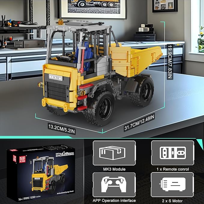 Mould King 17092 Articulated Dump Truck Building Set Engineering Vehicle with Battery and Remote Control Collectible Set for Adults (1230 Pieces)