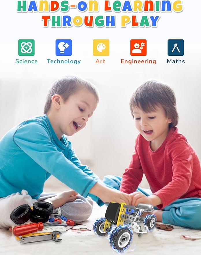 10 in 1 STEM Toys for 5 Year Old Boy Building Toys for Kids Ages 4-8 5-7 6-8 STEM Engineering Construction Kit with Electric Motor Educational Science Gift for 5 Year Old Boys