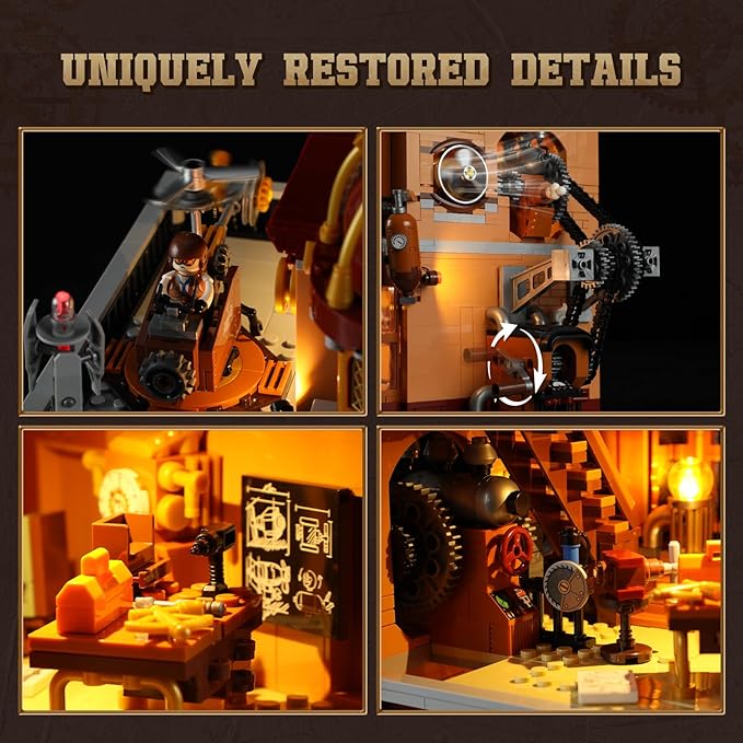 Steampunk Flying Club Lighting Building-Bricks Set - 1871 Pcs Modular Building Blocks Display Collectible Set for Adults