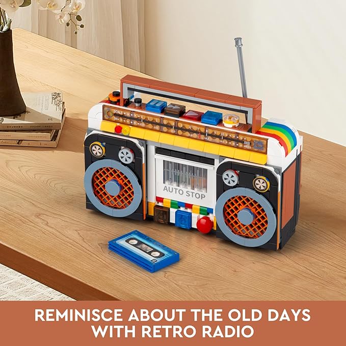 Retro Radio Classic Series Building Blocks Set Collectible Vintage Music Player Display Mini Model Kit Creative Gift Toys for Adults Teens 14+ (554 Pieces)