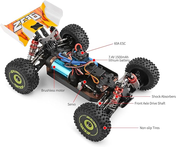 GoolRC WLtoys 144010 Brushless RC Cars for Adults 1:14 Scale Remote Control Car High Speed Racing RC Buggy 2.4GHz RC Drift Car with Metal Chassis
