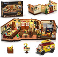 City Street Pizza Restaurant Building Set with Light 1098PCS Pizzeria House Architecture Model with Retro Pizza Van Home Decor Construction Building Block Gift for Adults Teens Boys Girls 10+