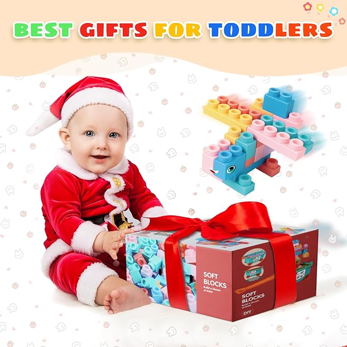 Large Particle Soft Building Block Toys with Storage Box with pull rods for Toddler Aged 18 Months to 6 Years old.Preschool Toys Suitable for Kindergarten Parent-child Interaction etc(81P)