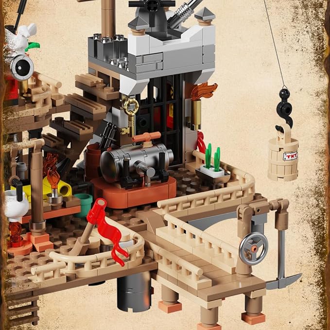 RiceBlock Pirate Town House Building Sets Pirate Wharf Supply Center Building Blocks Toys for Kids 943 Pieces