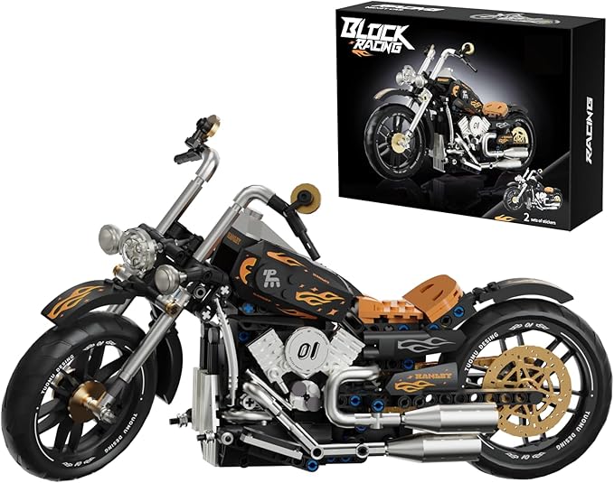 Vintage Motorcycle Building Block Toy Set Collectible Heavy Motorbike Building Bricks Model Kit Gift for Kids Adults (445 Pcs)