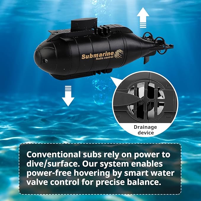 Mini RC Submarine Boat for Kids 6CH Remote Control High-Speed Waterproof Diving Toy for Pools Lakes Bathtubs – Gift for Boys and Girls（Black）