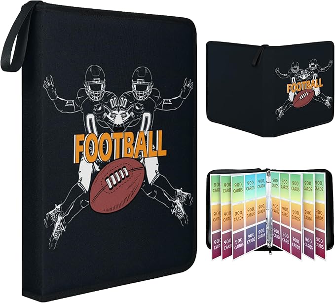 Football Card Binder 900-Card Trading Card Binder with 50 Removable Sleeves 9-Pocket Sports Card Binder 3-Ring Design Football Card Holder for Collectors
