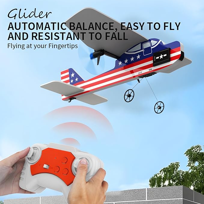 Remote Control Airplane Glider for Kids &amp Adults - 2.4GHz Long Range Auto-Balancing &amp Durable MPP Material RC Glider Plane - Easy to Fly Beginner-Friendly Outdoor Flying Toy Gift