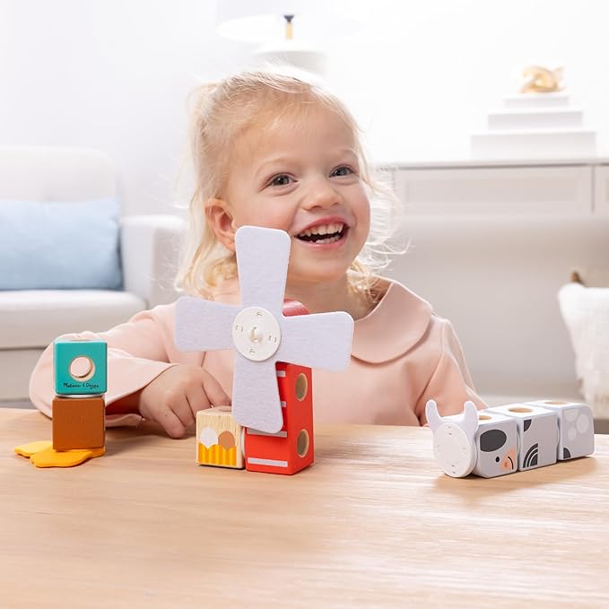 Melissa &amp Doug Blockables™ Farm and Farm Friends 2-Pack Bundle Connectable Wooden Building Blocks Preschool Play Set Toy