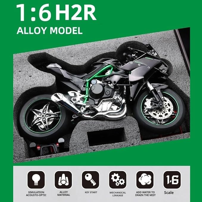 HTLNUZD 1/6 Scale H2R Alloy Diecast Motorcycle with Sound &amp Light Features High Gloss Spray Finish Rubber Tires Premium Collectible Gift