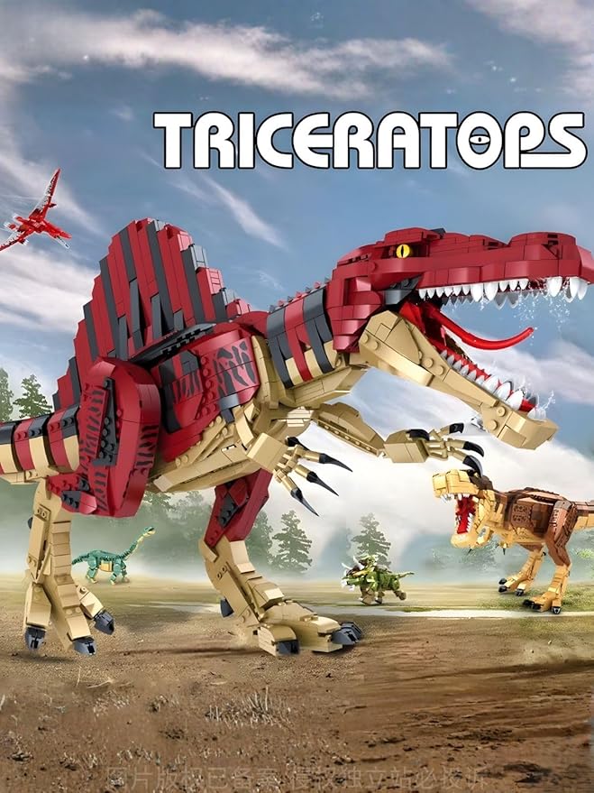 Large Spinosaurus Dinosaur Building Set 2000+ Pieces Large Display Model Poseable Dino Figure with Display Stand/Base Compatible with Lego Bricks Collectible Gift for Dinosaur Fans (Ages 6+)