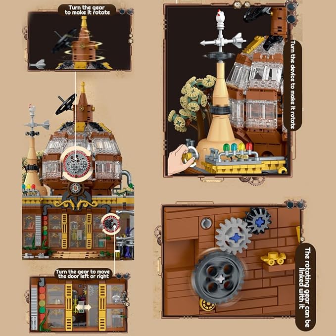 Steampunk Magic Shop Building Blocks Set – LED Lighted Model with Rich Details with Mechanic PartsMOC Architecture Toy Display for Adults &amp Teens(1842 Pcs)