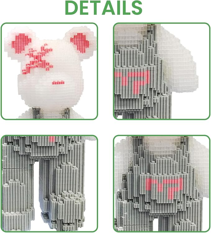Gray Glowing Bear Building Blocks (2850 PCS) 3D Micro Animal DIY Bear Building Blocks for Adults &amp Teenager Creative Toys Ideal Gift for Family &amp Friends