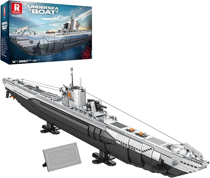 Reobrix U-Boat Submarine Building Set for Adults 3660Pcs Military Warship Model Kit with Stand WWII Collectible Battleship Display with Interior Details Creative Gift for Military Fans 14+