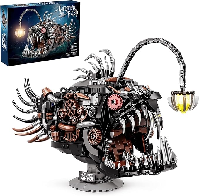 Mechanical Lantern Fish Building Set Compatible with Lego for Adult Creative Ocean Perfect as an Office or Home décor for Adults(1038PCS)