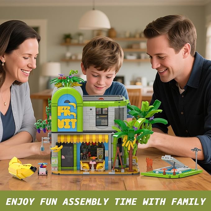 Banana Shop House City Building Sets Creative House Modular Architecture Toy with LED Lights STEM Educational Construction Kit Birthday Gifts for Adults and Kids Boys Girls Age 8-12+ (2165 PCS)