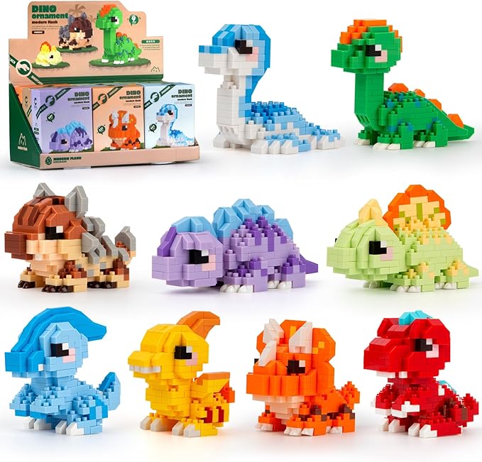 HIGH GODO Dinosaur Party Favors Dinosaur Toys 9 Pack Mini Dinosaurs Building Blocks Sets Goodie Bags Stuffers Gifts for Adults Teens Age 14+