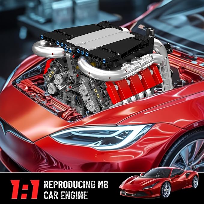 Mould King 10203 V8 Engine Building Blocks Sets V8 Engine Model kit That Run Build Your Own STEM Model Kit Physical Science Experiment Model Best STEM Toy Gifts for 14+/Adult(1169+PCS)