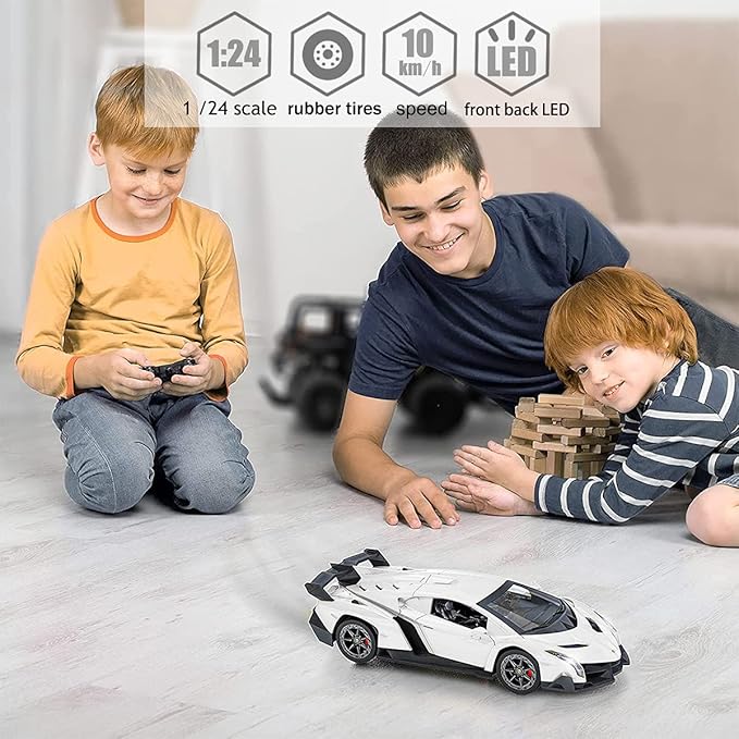 QUN FENG Remote Control RC CAR Racing Cars Compatible with Lamborghini Veneno Officially Licensed 1:24 Toy RC Cars Model Vehicle for Boys 678 Years OldWhite